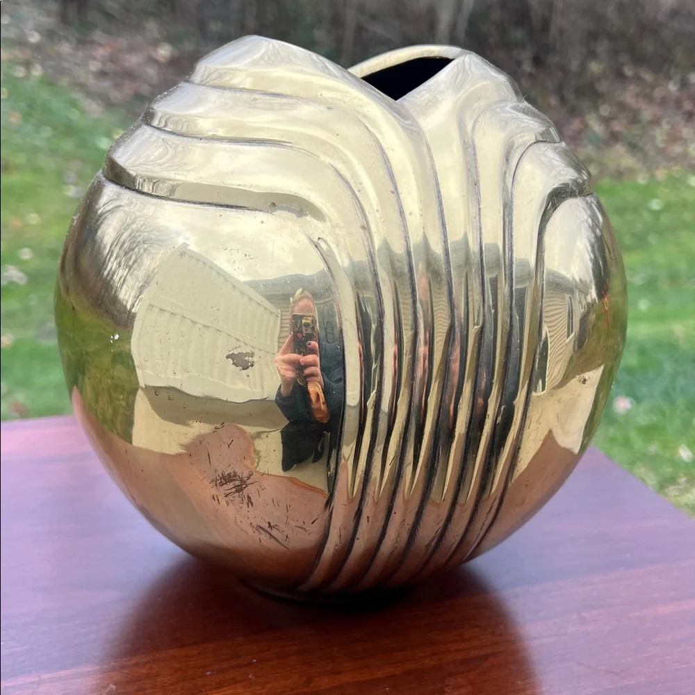 Vintage Gold Solid Brass Art Deco Vase Planter